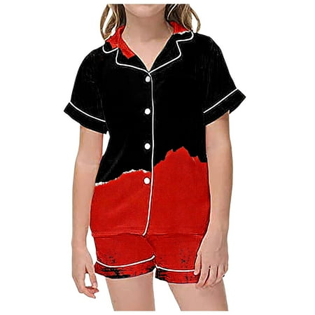

2 Piece Sets Pajamas for Kids Children Graphic Print Short Sleeve Button Shirt Shorts Pajama Set Baby Girl 3 Months Clothes 2t Girl Clothes 4t Girl Summer Outfits Cute Outfits with Sweatpants Baby