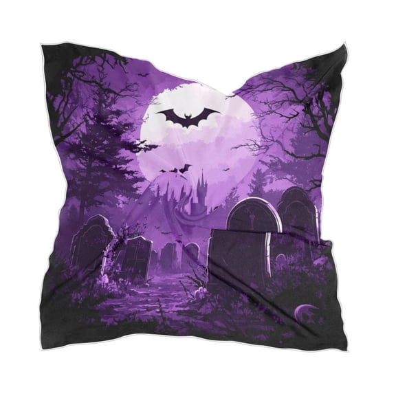 Purple Full Moon Square Silk Scarf, 23.62×23.62in Polyester Simulated Silk Satin Scarf Tops for Women Head Wraps Shirt Bandana Curly Hair Tie Headband Headscarf