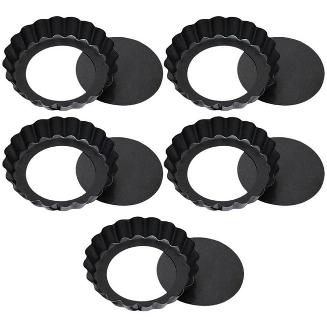 HLONK 5 Pcs Round Hinged Pan Mini Pie Pans Small Baking Molds Roasting False Bottom Tart Plate Paper Cups Nonstick