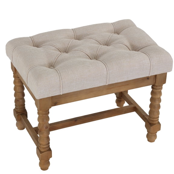 Cortesi Home Tacoma Wooden Ottoman in Beige, Tufted
