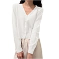 thumbnail image 3 of WAVSUF Womens Knit Cardigan Button Front V Neck Long Sleeve Spring Fall Casual Basic Sweater White Free Size, 3 of 6