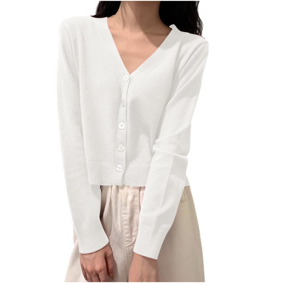 Jtjvou Long Sleeve Cardigan for Women Casual Loose Fashion Fall Clothes Open Front Spring Outfits Cozy Sweater Lightweight White Free Size