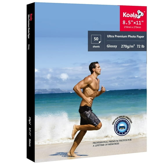 Papel fotográfico Koala Ultra Premium, 8,5 x 11 pulgadas, 50 hojas, brillante