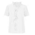 thumbnail image 4 of iHengLiXing Spring Tops for Womens Dressy Casual Women's Casual Solid Color Ruffle Collar Long Sleeve Ruffle Shirt Blouse V-Neck Short Sleeve Shirt Tops White M, 4 of 8
