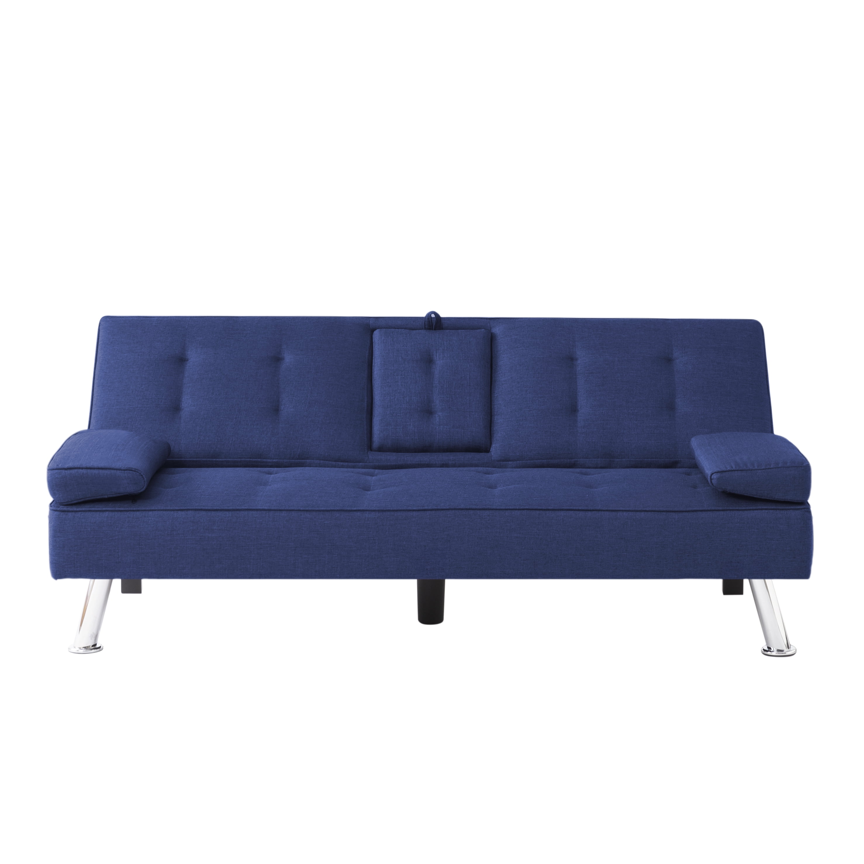 Gewnee 65.35" 3‑in‑1 Convertible Futon Sleeper Sofa,Sofa Bed with Cup Holders & Storage Bag ,Polyester Foldable Sleeper Couch with Adjustable Backrest for Small Apartments & Office，Navy Blue