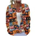 thumbnail image 3 of QATAINLAV Thanksgiving Knitted Sweaters for Women Novelty 3D Print Button Down Cardigans Long Sleeve Open Front Outerwear Jacket, Orange, XL, 3 of 6