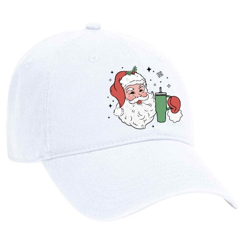 Womens Christmas Hat Santa Claus and GIant Tumbler Dad Hat Baseball Cap-White