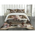 thumbnail image 2 of Ambesonne Rustic Quilted Coverlet 3 Pcs, Floral Pig Bubbly Barn Bath, King Size, Pink and Redwood, 2 of 4