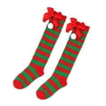 thumbnail image 2 of nvzhuang Girl Christmas Thigh High Socks, Striped Print Teen Girls Over the Knee Long Socks with Bowknot, 2 of 4