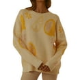 thumbnail image 1 of KOMOO Women Long Sleeve Knitted Tops Oversized Watermelon Lemon Printed Round Neck Loose Pullover Casual Sweater, 1 of 5