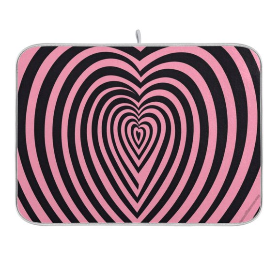 Pink and Black Heart-shaped Dish Drying Mat for Kitchen Counter 16x18 In Absorbent Microfiber Reversible Mats Dish Drainer Protector Rack Pad for Coffee Bar Table