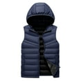 thumbnail image 2 of Afuyipoi Mens Puffer Vest with Detachable Hood, Zip Up Quilted Jacket with Zipper Pocket Fall Winter Outerwear Blue L, 2 of 10