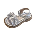 thumbnail image 2 of Girls Sparkly Rhinestone Bow Sandals Adjustable Buckle Ankle Strap Open Toe Summer Shoes For Toddler And Kids Silver Size 4-4.5 Years, 2 of 7