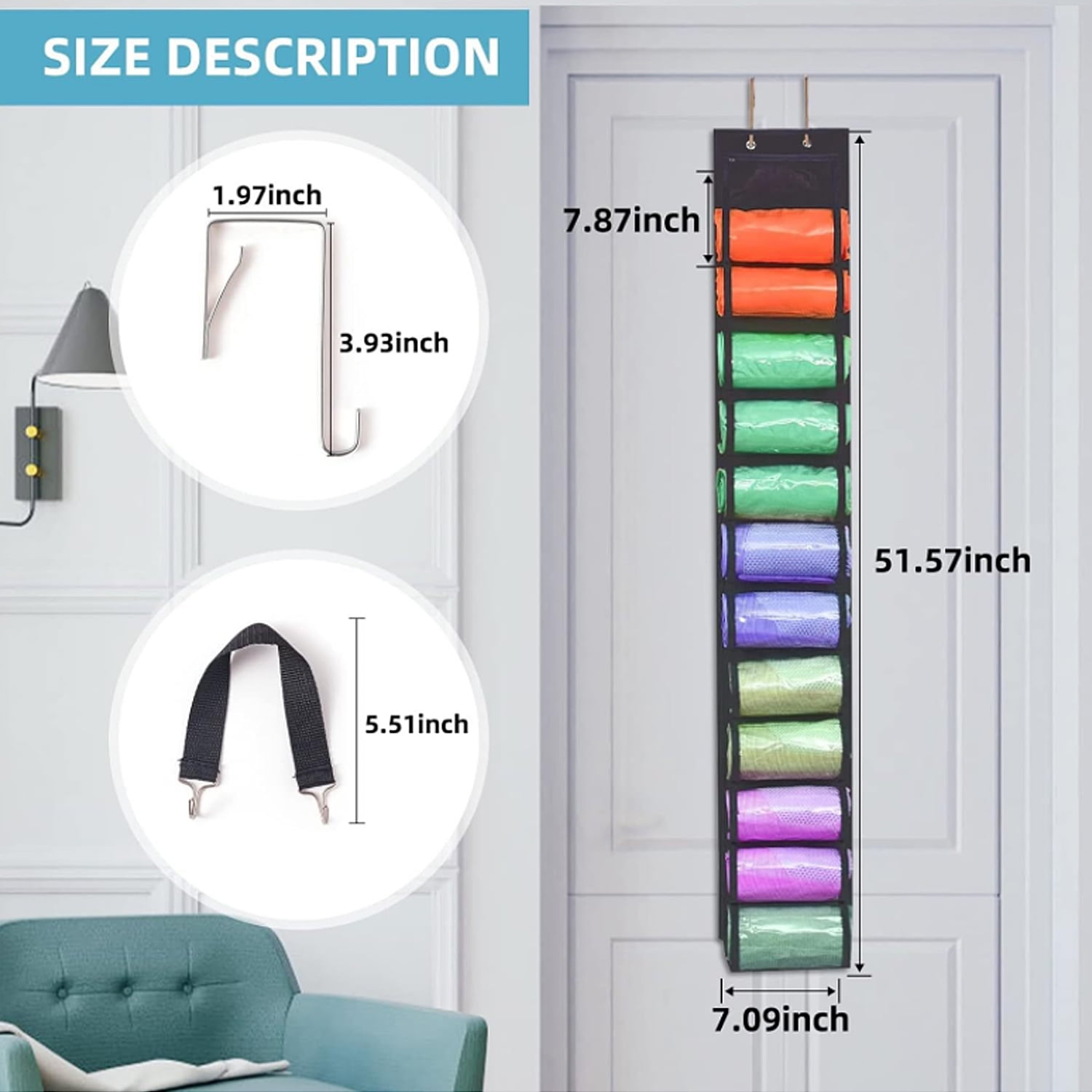 Legging Organizer Storage, 2PCS T Shirt Organizer, Foldable Hanging Closet Organizer Storage with 26 Roll Independent Compartments for Yoga Pants, Tank Top, Towel, Underwear (Black)