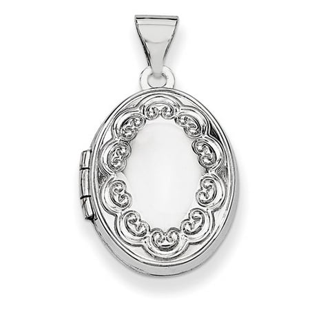 14K White Gold 17mm Oval Embossed Border Locket