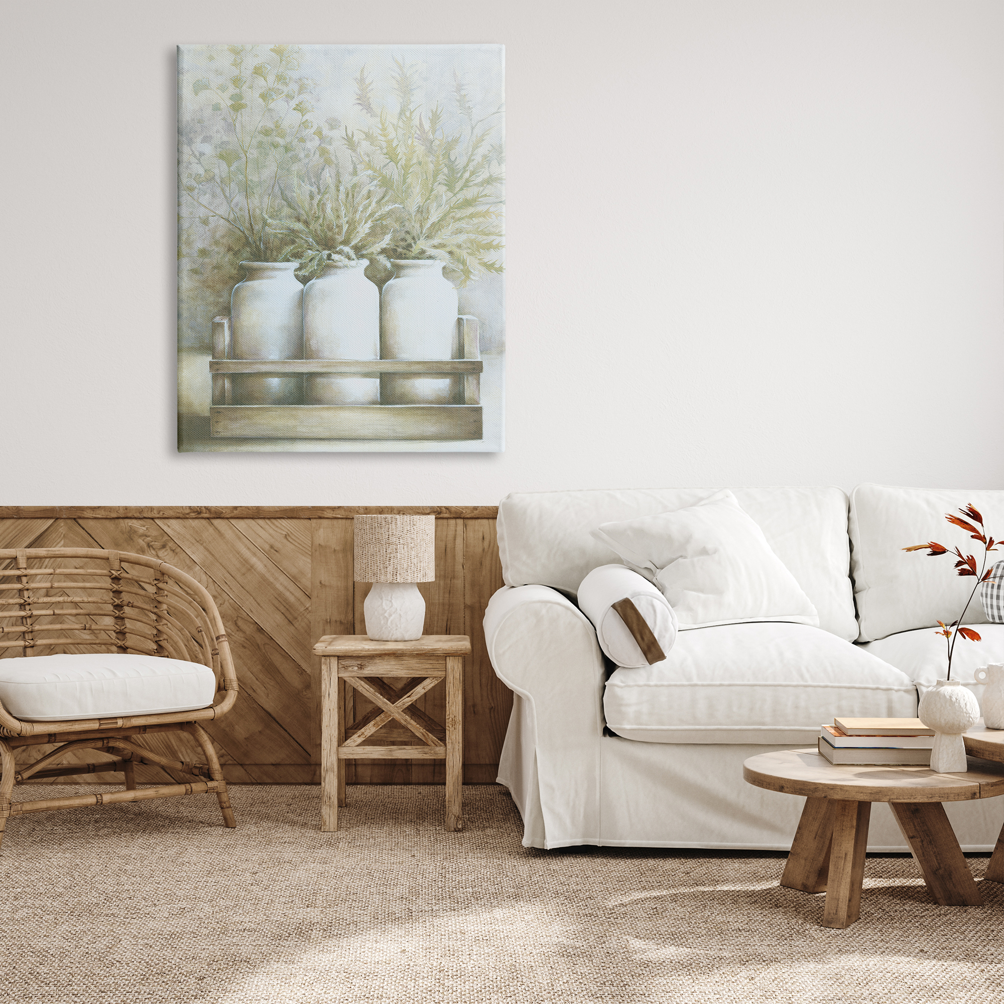Stupell Industries Country Herbal Blooms Varied Plants Milk Jugs Painting Gallery Wrapped Canvas Print Wall Art, Design by White Ladder