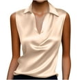 thumbnail image 2 of Women's Sleeveless Silk Satin Blouse, Casual V Neck Tank Top for Business, Office, and Dressy Summer Wear,Champagne,S, 2 of 7