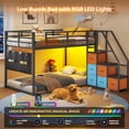 thumbnail image 2 of Low Bunk Bed Twin Over Twin Size with 6 Storage Drawers and LED Lights, Reversible Metal Bunk Beds with 6-Pocket Organizer and Storage Staircase, Twin Loft Bed with High Guardrails, Black, 2 of 9
