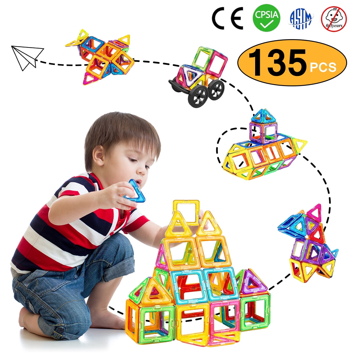Magnetic Tiles For 2-5 Year Old Boys&Girls 40 pieces with Activities to Learn Math / STEM Concepts Magnetic Blocks Building Set for Kids Minihorse-Educational Building Toys