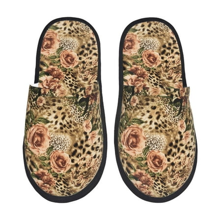Balery Animal Leopard Slient Indoor Furry Fleece Comfort House Shoes Soft Non-Slip Home Shoes Cotton slippers House Slippers-- Medium