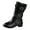 Black, variant on YLYL Women's Belt Buckle Mid Calf Boot Retro Pointed Toe Heel Motorcycle Boots with Side Zipper Riding Boots