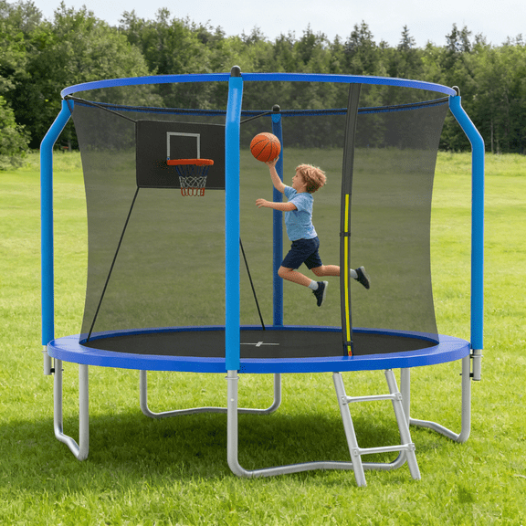 Trampoline for Kids and Adults, Segmart 10Ft Trampoline with Basketball Hoop, Outdoor Trampoline with Safety Enclosure Net, Recreational Trampoline for Backyard Patio