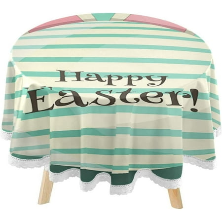 

Hyjoy Bunny Ear Eggs Round Tablecloth 60inch Indoor Wrinkle Free Happy Easter Greeting Circular Lace Table Cover Washable for Kitchen Party BBQ Dining Decor