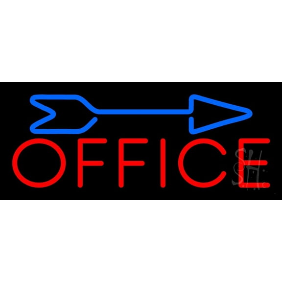 Red Office With Arrow 1 LED Neon Sign 6 x 15 - inches, Black Square Cut Acrylic Backing, with Dimmer - Bright and Premium built indoor LED Neon Sign for Defence Force.