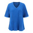 thumbnail image 4 of Seductiva Women's Slim-Fit Short Sleeve T-Shirt Plus Size Ribbed Knit T Shirt for Women Short Sleeve Tee Tops Casual Loose Pullover Blouses Women with Chest Pocket Fashion Basic Tees Summer Tops, 4 of 9