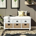 thumbnail image 2 of UBesGoo  Storage Bench Entryway Shoe Bench with Cushion, 3 Drawers and 3 Rattan Baskets for Bedroom Living Room Hallway Home Office, White Washed, 2 of 9