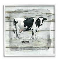Stupell Industries Country Dairy Cow over Rustic Pattern Book Collage Animals & Insects Painting White Framed Art Print Wall Art, 12 x 12
