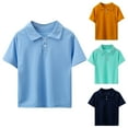 thumbnail image 3 of Boys Cotton Dress Shirts Summer Short Sleeve Casual Button Beach T Shirt Lightweight Loose Fashion Lapel Vacation Blouse Tops 4-13 Years, 3 of 4