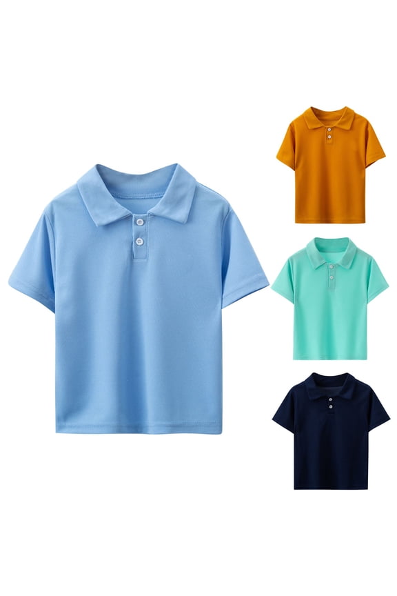 Kids School Uniform Shirt 5 Years Boys polo T-Shirts Round Neck Lapel Collar Shirt School Uniform T Shirt Blue Size 5 Years
