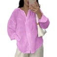 thumbnail image 4 of Womens Spring Tops Trendy Linen Long Sleeve Button Plus Size Blouse Oversized Tshirts for Women, 4 of 6