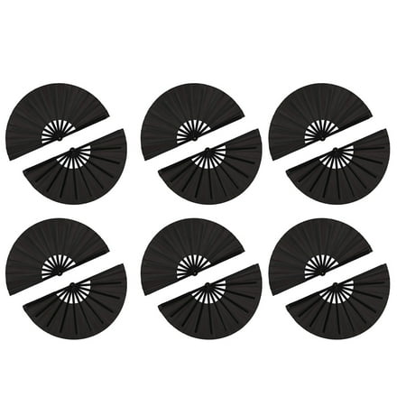 

12 Pieces Folding Fan Nylon Cloth Handheld Folding Fan Chinese Tai Fan Black Decoration Fold Hand Fan