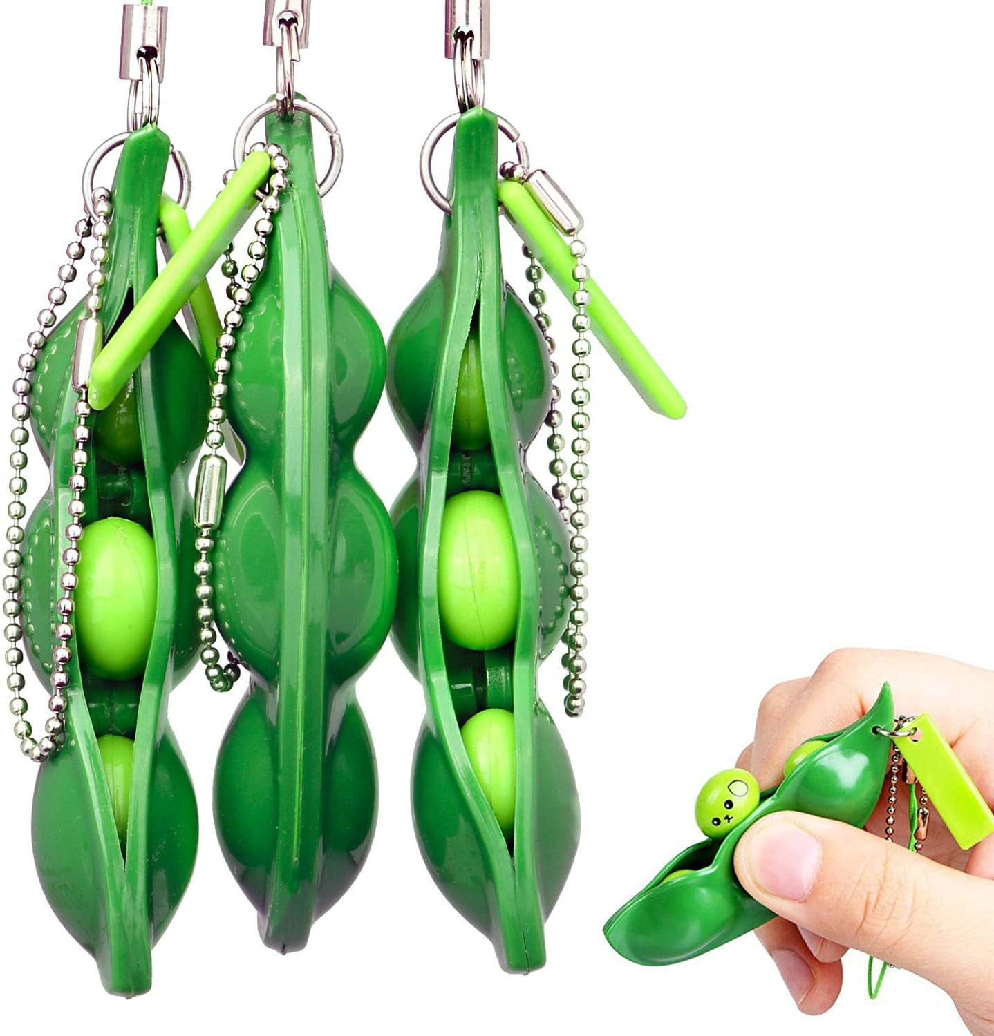 Fidget Toy Bean Keychain Peas In A Pod Keyring Edamame Phone Charms Squeeze Bean 