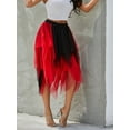 thumbnail image 6 of nvzhuang Women Fashion Midi Skirts Contrast Color/Solid Color Elastic High Waist Irregular Ruffles Multi-Layered Tulle Tutu Skirts, 6 of 9