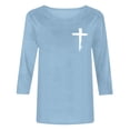 thumbnail image 5 of Sexlip Womens Cross Print Tee Short Sleeve Design Breathable Fabric Relaxed Silhouette for Daily Errands Blue L, 5 of 5