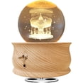 thumbnail image 2 of FORHVIPS Crystal Ball Music Box, 3D Rotating Crystal Globe with Projection LED Light, Wood Base Luminous USB Charging Musical Box, Best Gift for Birthday Christmas Thanksgiving Mothers Day (Carousel), 2 of 9
