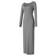 thumbnail image 3 of PENGXIANG Robe à Manches Longues pour Femmes Col Carré Robe Moulante Tricotée Unie Robe Crayon Extensible Tenue de Club, 3 of 6