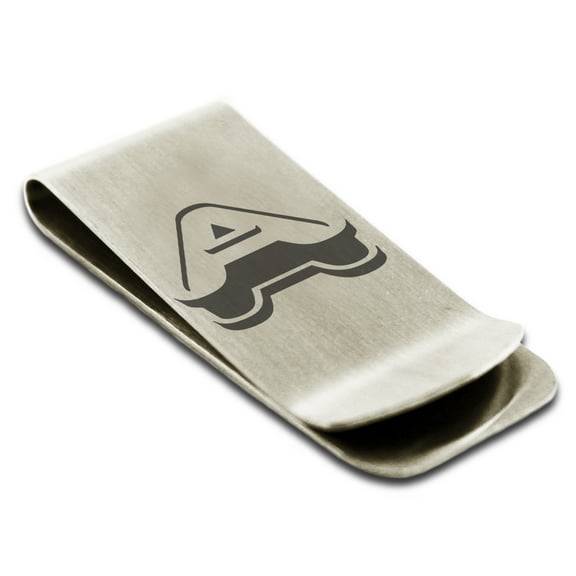 Stainless Steel Letter A Initial 3D Monogram Engraved Engraved Money Clip Credit Card Holder