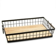 Way To Celebrate Modern Farmhouse Iron & Wood Rectangle Tray with Handles, 15" x 11"