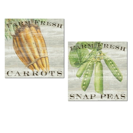 - Distressed Vintage Farm Fresh Carrots and Snap Peas Produce Signs by Sue Schlabach; Two 12x12in Unframed Paper Posters (Printed on Paper, Not Wood)