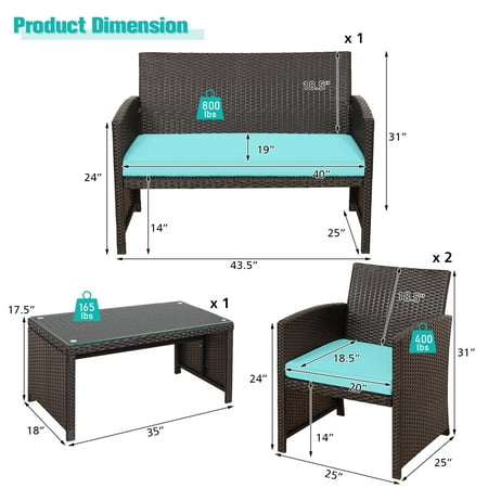 Patiojoy 8pcs Outdoor Patio Furniture Sets Weather Resistant Rattan Sofas W Soft Cushion Turquoise Canada Patiojoy 8pcs Outdoor Patio Furniture, Outdoor Patio Furniture Dimensions