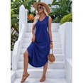 thumbnail image 6 of Women'S Summer Casual Loose Sundress Long Dress Sleeveless V Neck Split Tshirt Maxi Dresses Color Blue S, 6 of 9