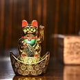 thumbnail image 3 of Feng Shui Plastic Cat Sitting on Money Ingots | Welcome Cat Golden Waving Hand | Symbol of Good Luck, Wealth, Prosperity, Health & Happiness - Decorative Showpiece, 3 of 5