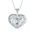 thumbnail image 2 of Bling Jewelry Womens Keepsake Pave CZ Aromatherapy & Photo Large Puff Heart Shape Locket Pendant Necklace Sterling Silver, 2 of 7