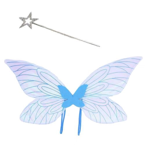 Ailes de Fée Adultes 60CM Ailes de Papillon Ailes de Fée Femmes Ailes d'Elfe avec Elf Ears et Baguette Magique Enfants Accessoires de Costume Papillon pour Carnaval Halloween Cosplay Party(Vert