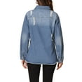 thumbnail image 3 of Chaqueta de mezclilla de mujer INSPIRE CHIC, oversized, con dobladillo deshilachado, bolsillos, de manga larga, con botones, color azul M, 3 of 6