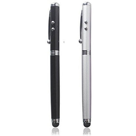 Stylus Pen [2 Pcs], 4-in-1 Touch Screen Pen (Stylus   Ballpoint Pen   LED Flashlight   Pointer) For Smartphones Tablets iPad iPhone Samsung LG Sony etc [Black   Silver]